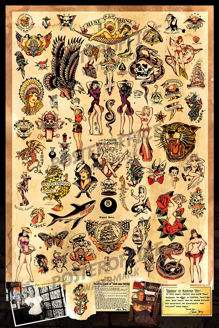Amazon.com: PosterOffice 3 - Sailor Jerry Large Tattoo Flash